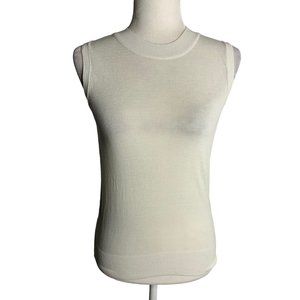 Lightweight Sleeveless Knit Top S White Ribbed Trim Slightly Sheer
